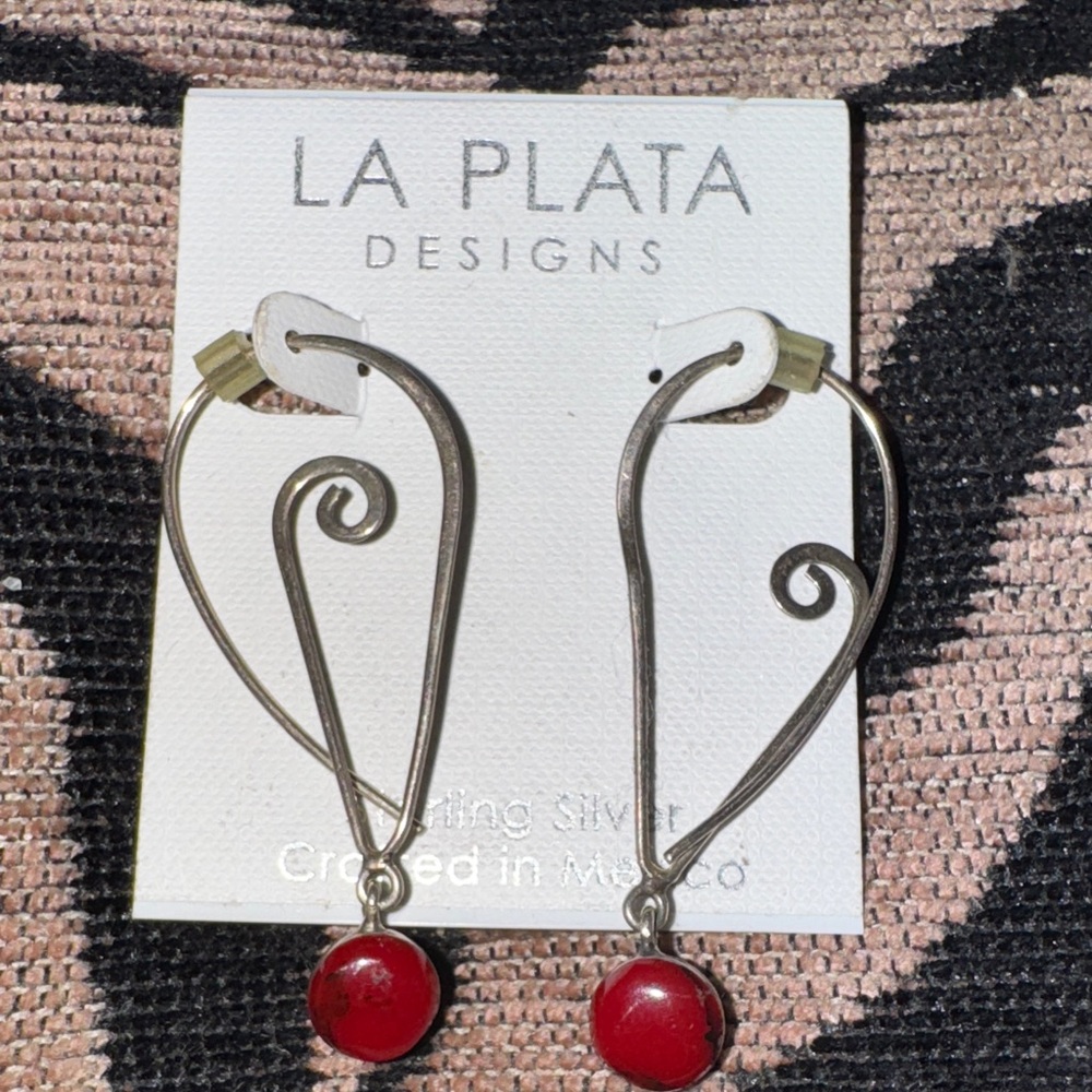 Sterling Silver and Red Earrings